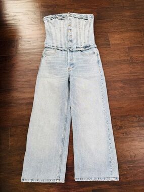 Zara Light Blue Corset-Waist Wide Leg Jeans